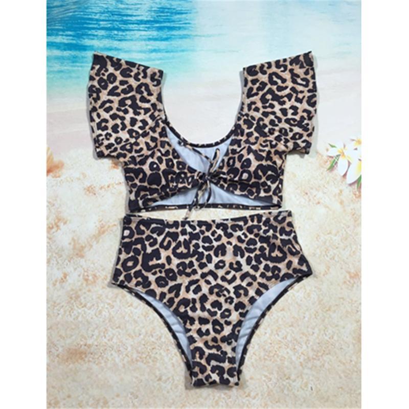Women High Waist Bikini Set Leopard Print Push Up Swimwear