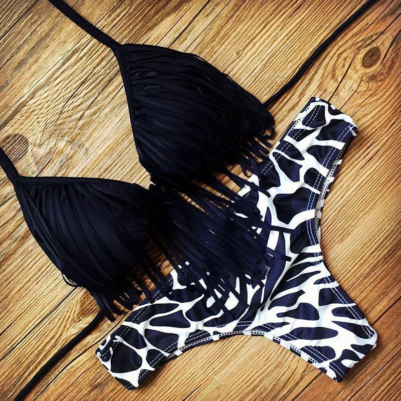 2018 Women Tassel Bikini Set Sexy Swimwear Bandage Push-Up