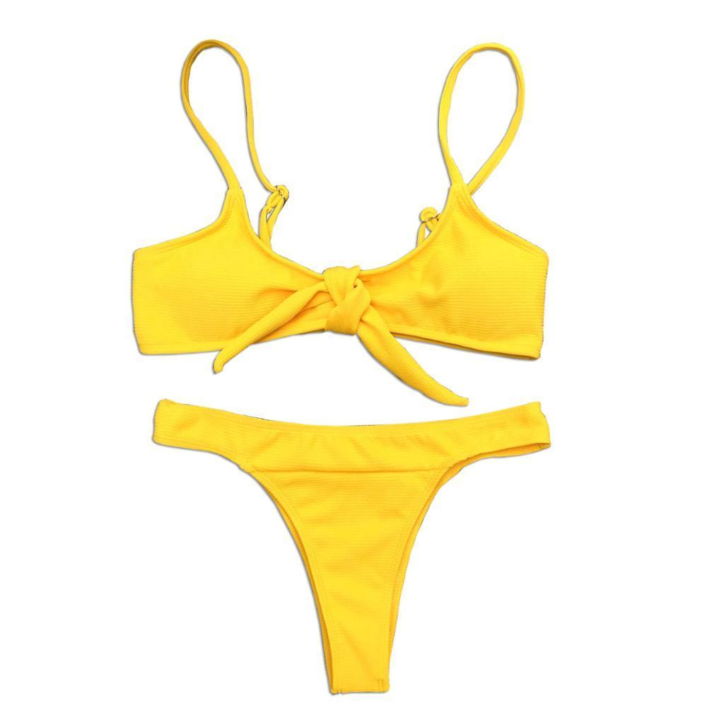 2018 Yellow Bikini Set Knotted Swimwear Women Bikinis Sexy