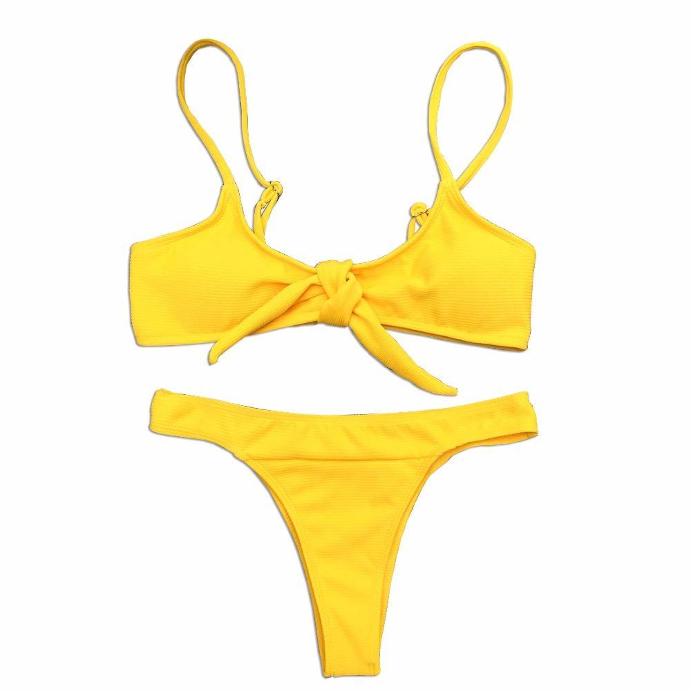 2018 Yellow Bikini Set Knotted Swimwear Women Bikinis Sexy