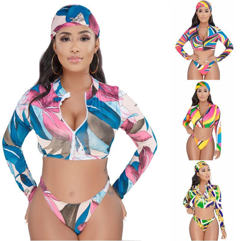 3 Pieces Women Print Bikinis Set 2018 New Swimsuit Women Swimwear