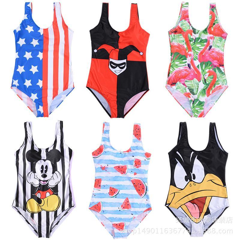 Bikinis Set Monokini 3d Minnie Swimwear Flag Women Sexy Push Up CARTOON