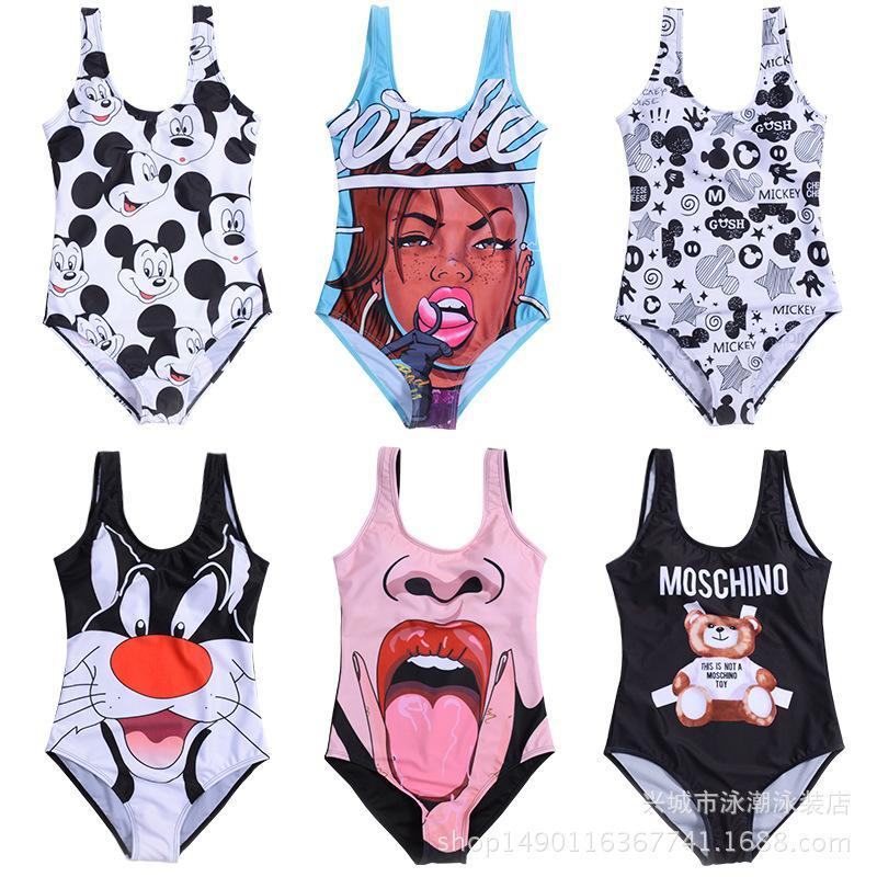 Bikinis Set Monokini 3d Minnie Swimwear Flag Women Sexy Push Up CARTOON