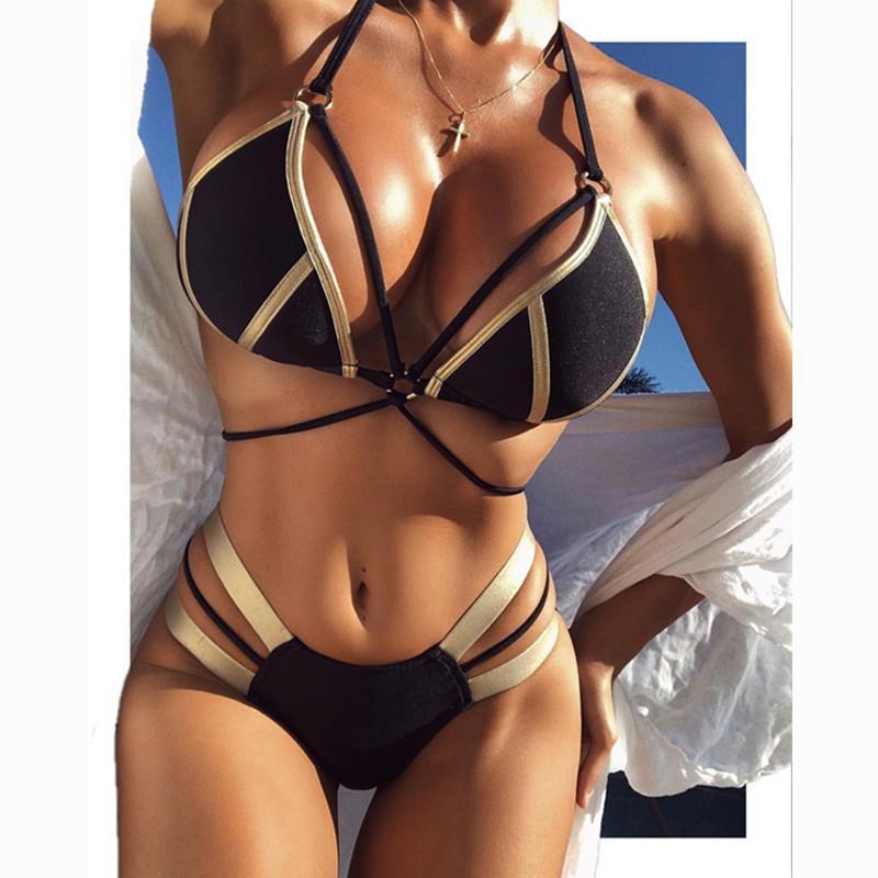 Bikinis Women Black Bandage Swimsuit 2018 Sexy Push Up Swimwear