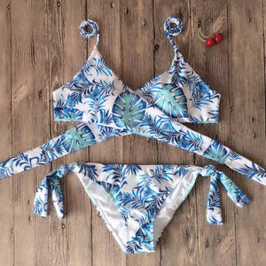 CALOFE 2018 Halter Swimwear Bikini Floral Print Thong Bikini Set Women