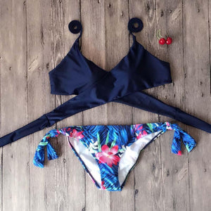 CALOFE 2018 Halter Swimwear Bikini Floral Print Thong Bikini Set Women