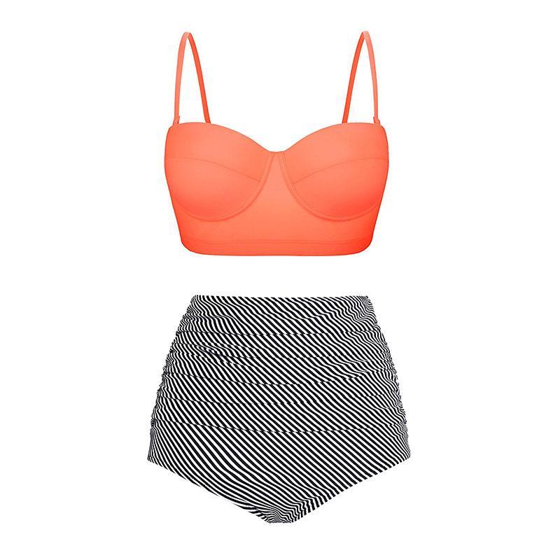 High Waist Swimsuit 2018 Black White Striped Bikinis Women Bandage Top Push Up Swimwear Female Bathing Suits Beach Wear Biquini