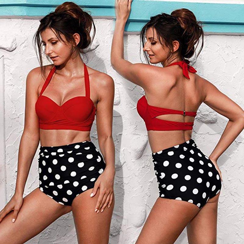 High Waist Swimsuit 2018 Black White Striped Bikinis Women Bandage Top Push Up Swimwear Female Bathing Suits Beach Wear Biquini