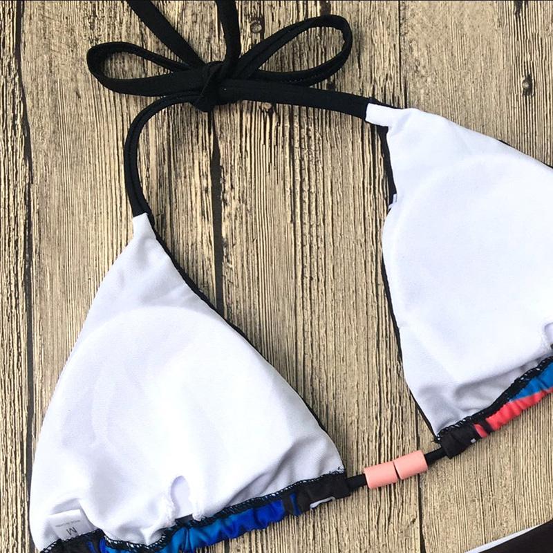 Hot Letter Bikini Set Rainbow Triangle Top Tanga Sexy Swimwear Women Swimsuit Tassel Micro Brazilian 2018 Bandage Bathing Suit L