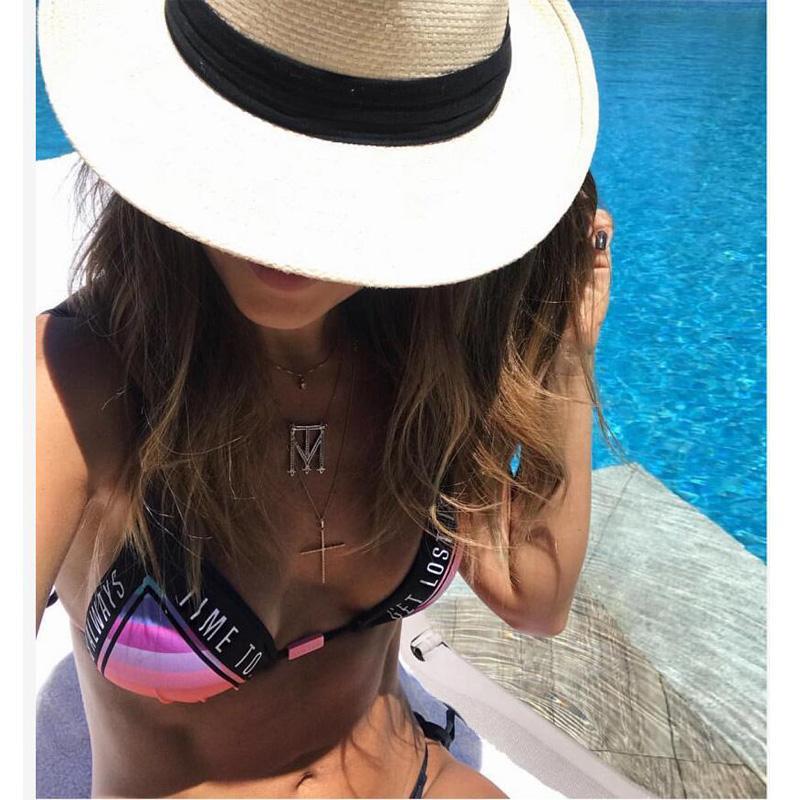 Hot Letter Bikini Set Rainbow Triangle Top Tanga Sexy Swimwear Women Swimsuit Tassel Micro Brazilian 2018 Bandage Bathing Suit L