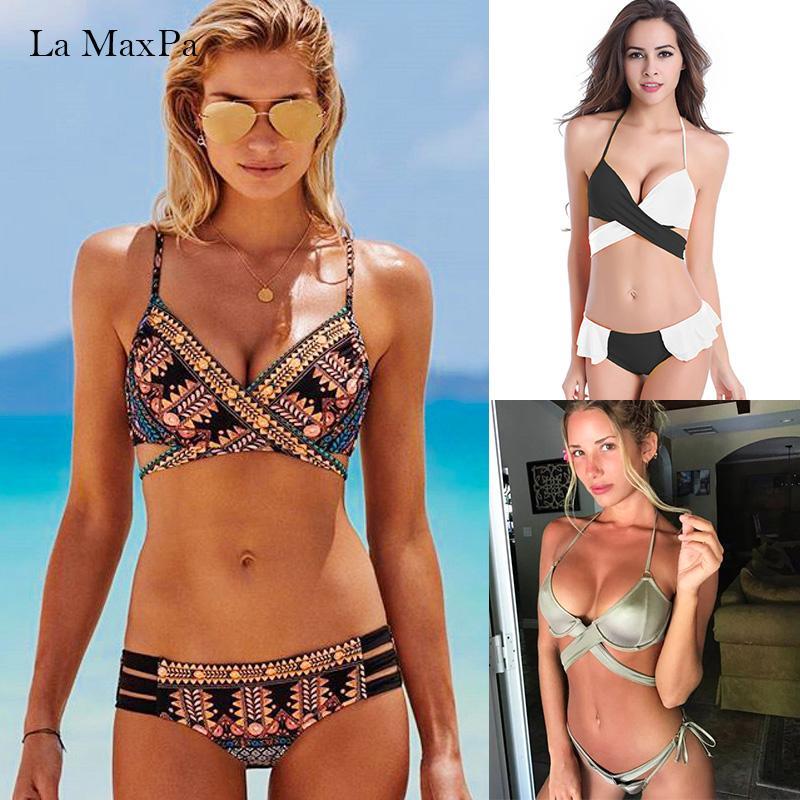 La MaxPa bikini 2018 swimwear women sexy push up bikini cross swimsuit female low waist summer bikini swimwear two piece women