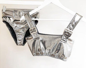 Leather Sequins Bikini Set Sexy Silver Bikinis Bling Swimsuit Women 2018 Shiny Swimwear Buckle Bathing Suit Lady Push Up Biquini