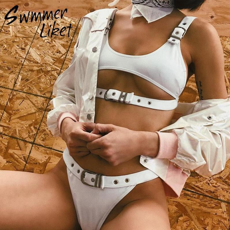 Leopard print bikini women 2018 Sexy belt swimsuit female V bottom high cut swimwear Brazilian summer bathing suit micro bikini