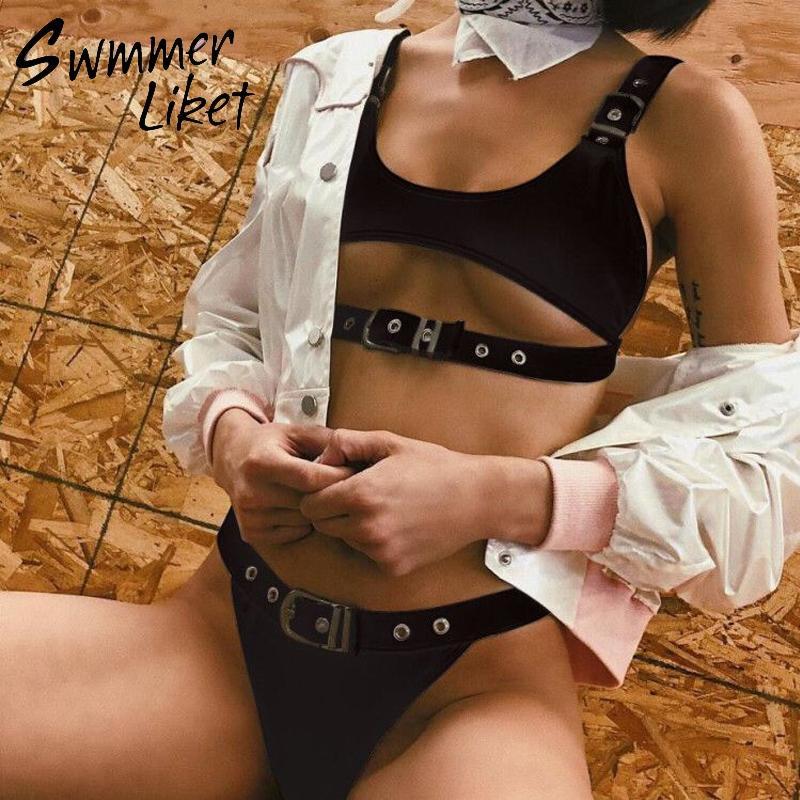 Leopard print bikini women 2018 Sexy belt swimsuit female V bottom high cut swimwear Brazilian summer bathing suit micro bikini