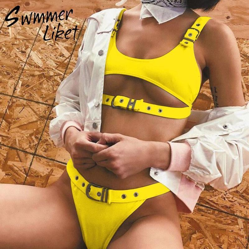 Leopard print bikini women 2018 Sexy belt swimsuit female V bottom high cut swimwear Brazilian summer bathing suit micro bikini