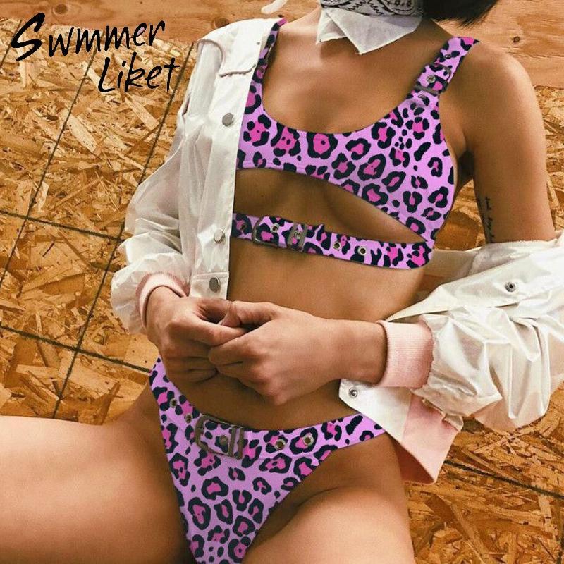 Leopard print bikini women 2018 Sexy belt swimsuit female V bottom high cut swimwear Brazilian summer bathing suit micro bikini