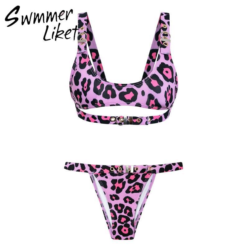 Leopard print bikini women 2018 Sexy belt swimsuit female V bottom high cut swimwear Brazilian summer bathing suit micro bikini