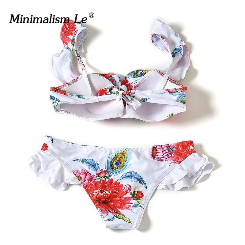 Minimalism Le 2018 New Bikini Sexy Bandage Women Swimwear Print Ruffles Swimsuits Floral Maillot Bikini Sets Bathing Suits