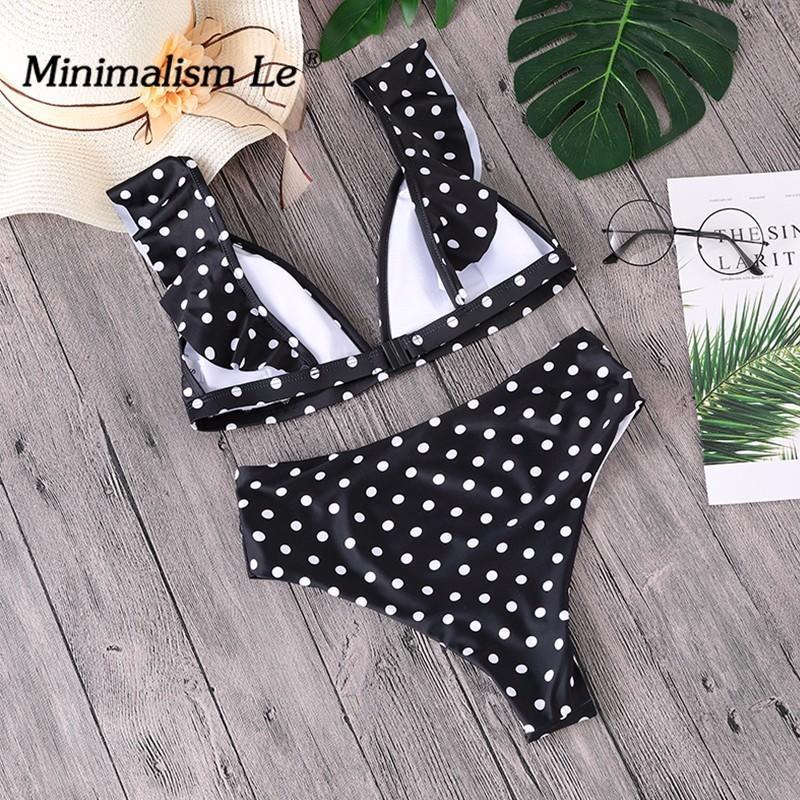 Minimalism Le Ruffle High Waist Swimsuit Sexy Dot Bikini Set 2018 New Style Brazilian Women Summer Beach Wear Bikinis Swimwear