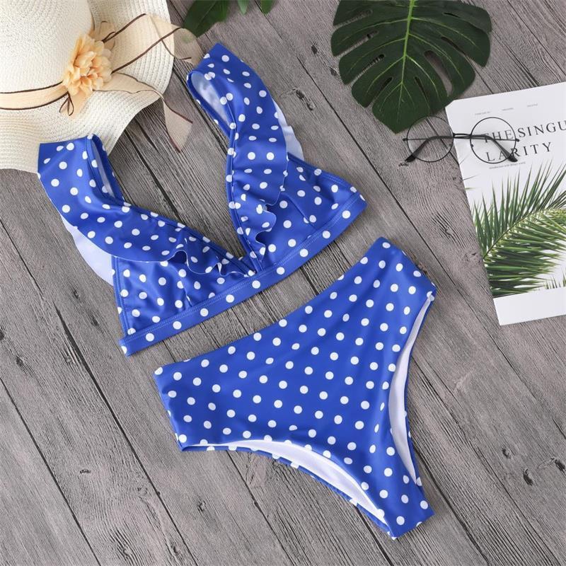 Minimalism Le Ruffle High Waist Swimsuit Sexy Dot Bikini Set 2018 New Style Brazilian Women Summer Beach Wear Bikinis Swimwear