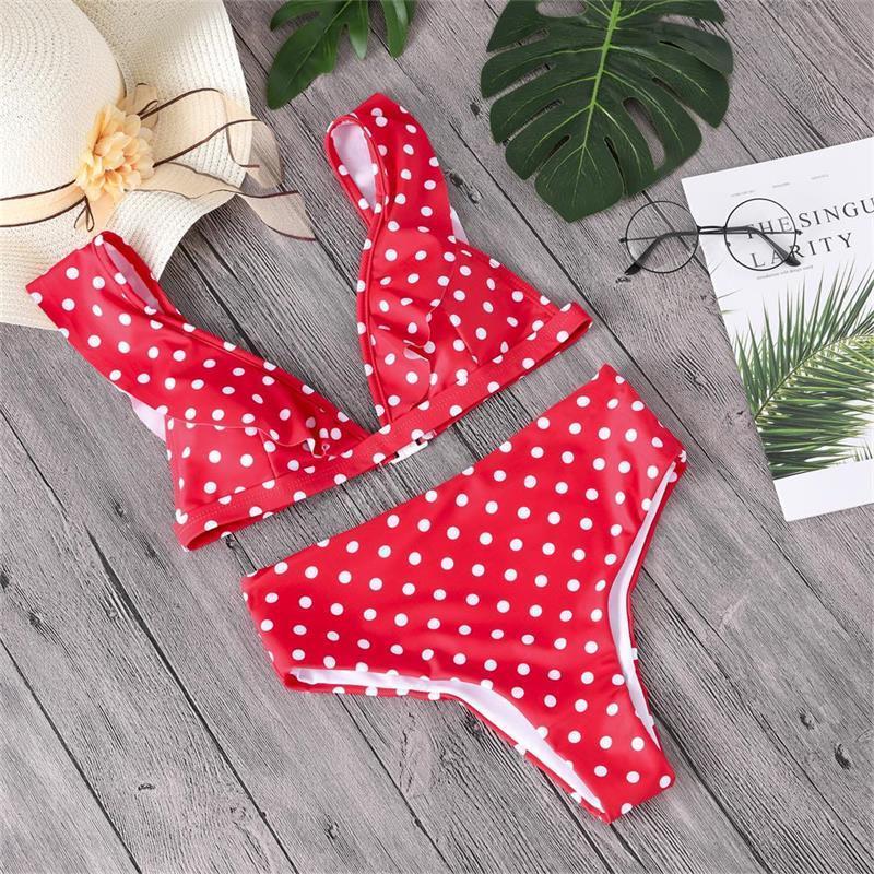 Minimalism Le Ruffle High Waist Swimsuit Sexy Dot Bikini Set 2018 New Style Brazilian Women Summer Beach Wear Bikinis Swimwear
