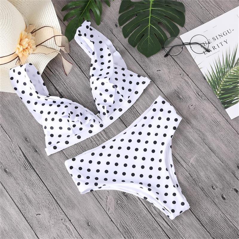 Minimalism Le Ruffle High Waist Swimsuit Sexy Dot Bikini Set 2018 New Style Brazilian Women Summer Beach Wear Bikinis Swimwear