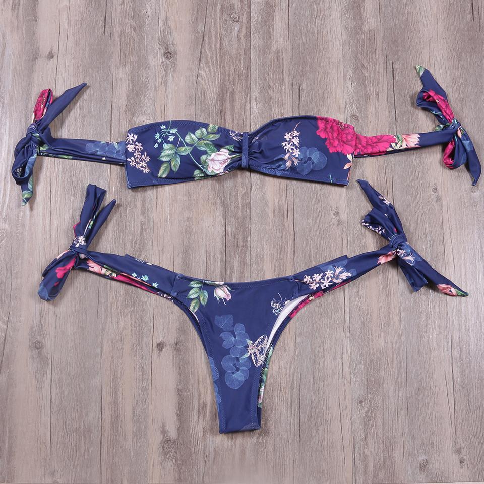 NAKIAEOI Sexy Printed Micro Brazilian Bikinis Women Swimwear Bikini 2018 New Bandeau Swimsuit Bathing Suits Swim Wear Biquini