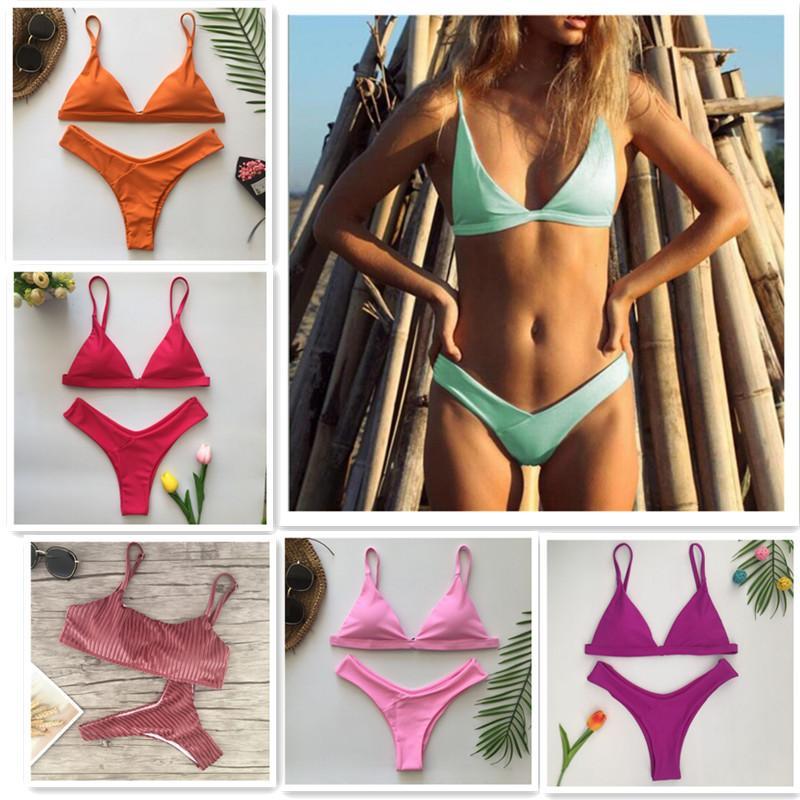 Push Up Swimwear Bikinis Set 2018 New Women Swimsuit Biquinis Summer Bandeau Trikinis Padded Monokini Bathsuit Biquini Feminino