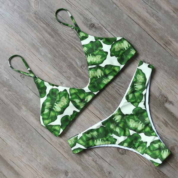 RXRXCOCO Brand 2018 Hot Sexy Bikinis Women Set Leaf Printed Swimwear Push Up Bathing Suits Bikini Top Bandage Swimsuit Beachwear