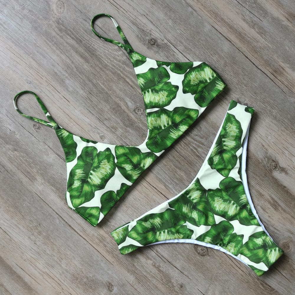 RXRXCOCO Brand 2018 Hot Sexy Bikinis Women Set Leaf Printed Swimwear Push Up Bathing Suits Bikini Top Bandage Swimsuit Beachwear