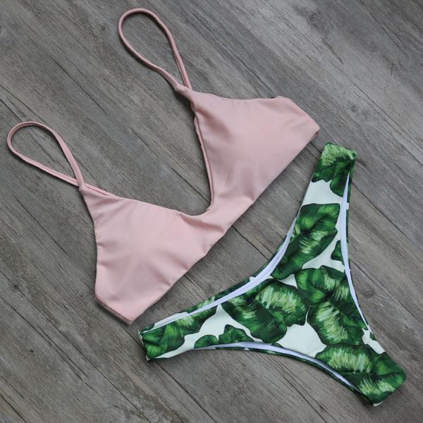 RXRXCOCO Brand 2018 Hot Sexy Bikinis Women Set Leaf Printed Swimwear Push Up Bathing Suits Bikini Top Bandage Swimsuit Beachwear
