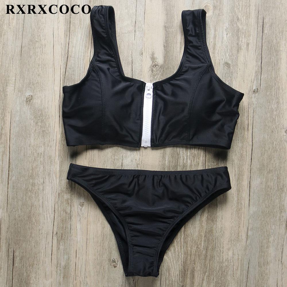 RXRXCOCO Sexy 2018 Bikini Set Zipper Sport Swimsuit Women Swimwear Bathing Suit Padded Low Waist Maillot De Bain Femme Beachwear