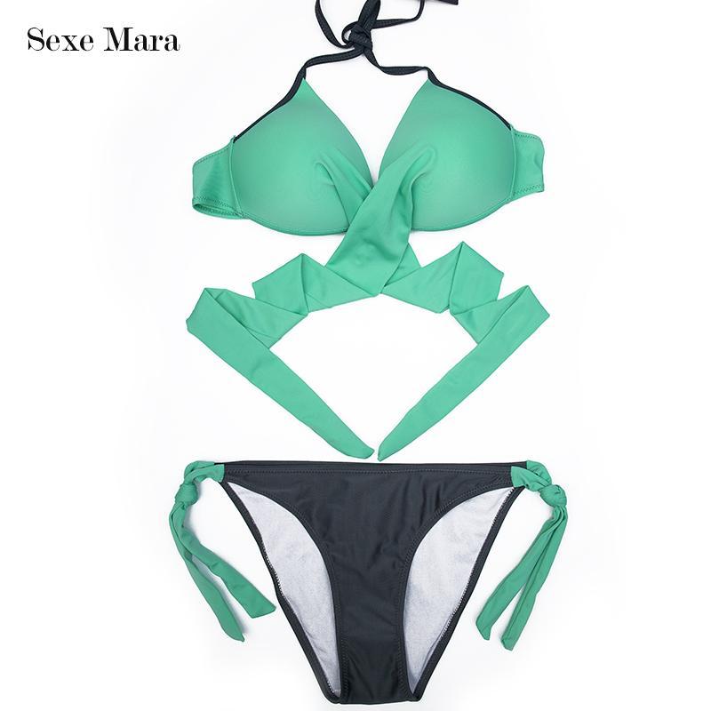 SexeMara sexy bikini 2018 swimwear women cross halter bikini set bandage swimsuit female push up bathing suit girls beachwear