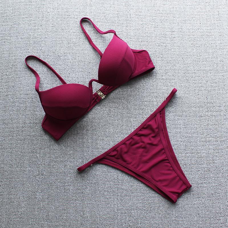 Sexy Micro Bikini Set Underwire Chest Women 2018 Bikini Ribbed Swimsuit White Swimwear Push Up Biquini Plus Size Bathing Suit