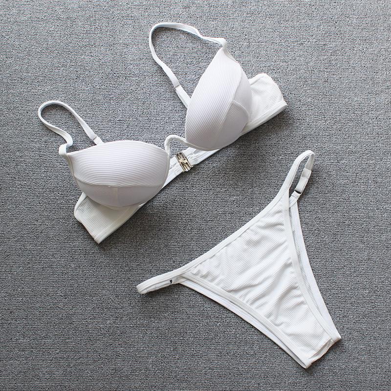 Sexy Micro Bikini Set Underwire Chest Women 2018 Bikini Ribbed Swimsuit White Swimwear Push Up Biquini Plus Size Bathing Suit