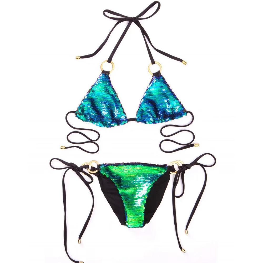 Shiny Sequins Bikini Set 2018 New Bikinis Women Lace Trikini Brazilian