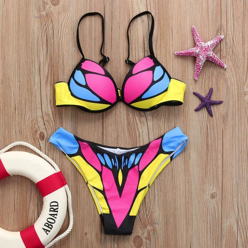 Summer two pieces Bikini 2018 Sexy Women Biquini Set Printed High Waist Swimsuit Swimwear Beachwear Bathing Suit brasil swimming