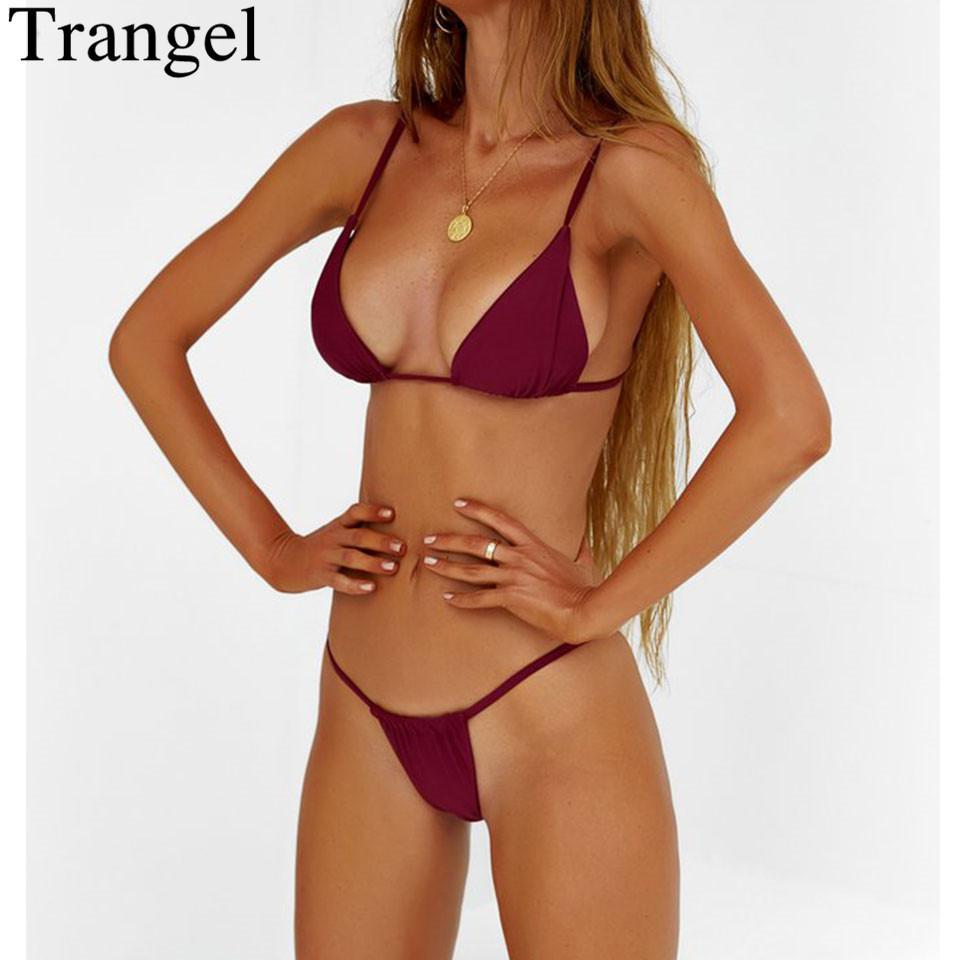 Trangel 2018 Sexy Swimsuit Women Micro Mini Bikini Set Red Black White Solid Swimwear Female Thong Bikinis Bathing Suit Biquini