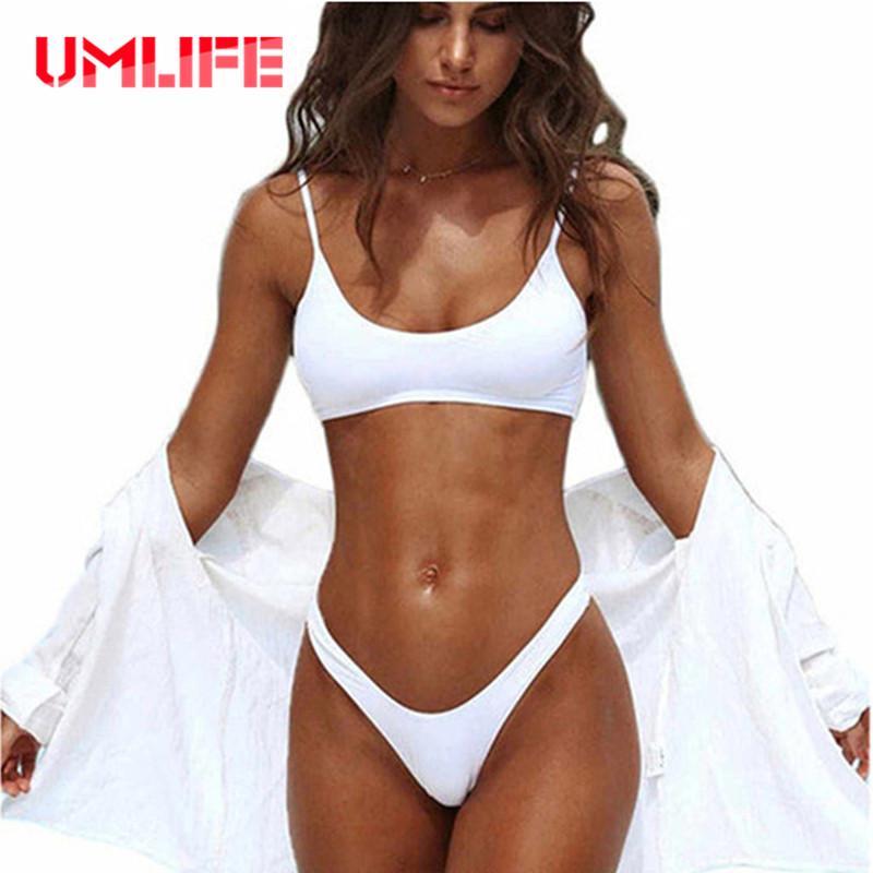 UMLIFE Sexy Micro Bikini 2018 Sport Bikini Set Women Swimwear High Waist Swimsuit biquini Brazilian Thong Black White Beachwear