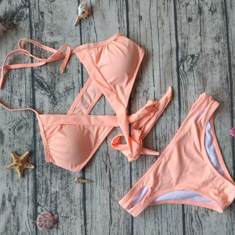 UTTU 2018 New High Neck Bikini Women Hollow Out Swimsuit Brazilian Beach Biquini Female Crop Bathing Suit Geomet Micro SwimWear