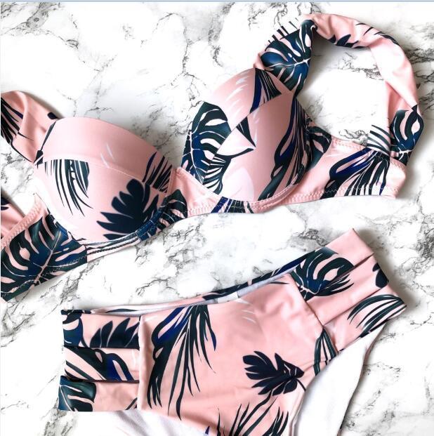 UTTU 2018 New High Neck Bikini Women Hollow Out Swimsuit Brazilian Beach Biquini Female Crop Bathing Suit Geomet Micro SwimWear