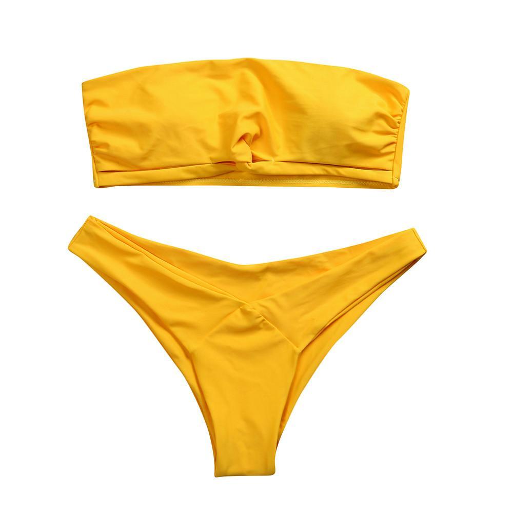 Women Bikini 2018 Set Low Waist Solid Color Strapless swimsuit Swim Bathing Suits Swimwear  biquini feminino  Brazilian#EW