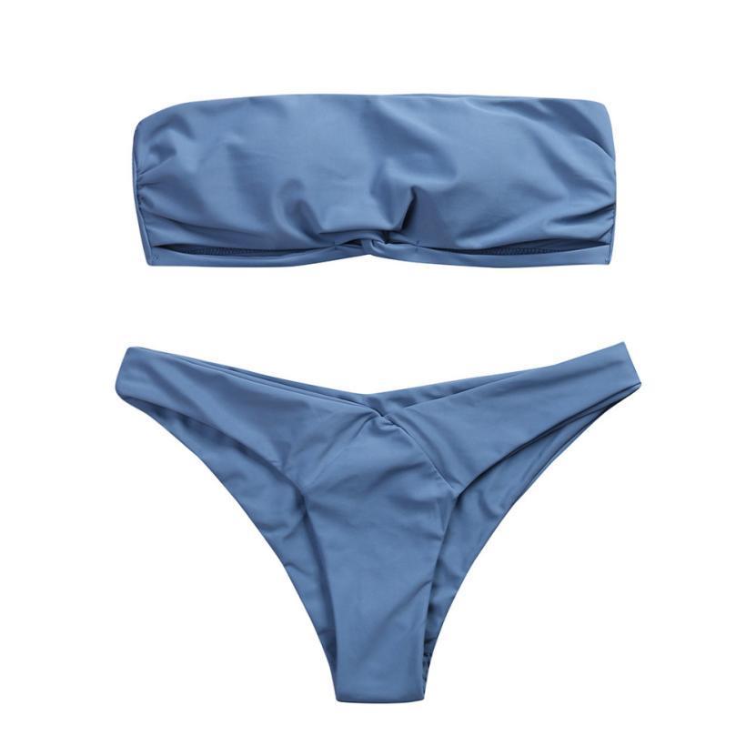 Women Bikini 2018 Set Low Waist Solid Color Strapless swimsuit Swim Bathing Suits Swimwear  biquini feminino  Brazilian#EW
