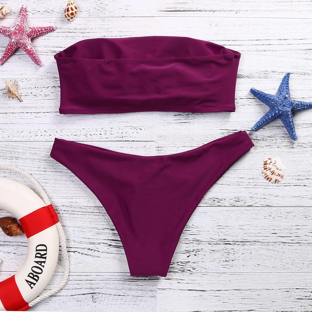 Women Bikini 2018 Set Low Waist Solid Color Strapless swimsuit Swim Bathing Suits Swimwear  biquini feminino  Brazilian#EW