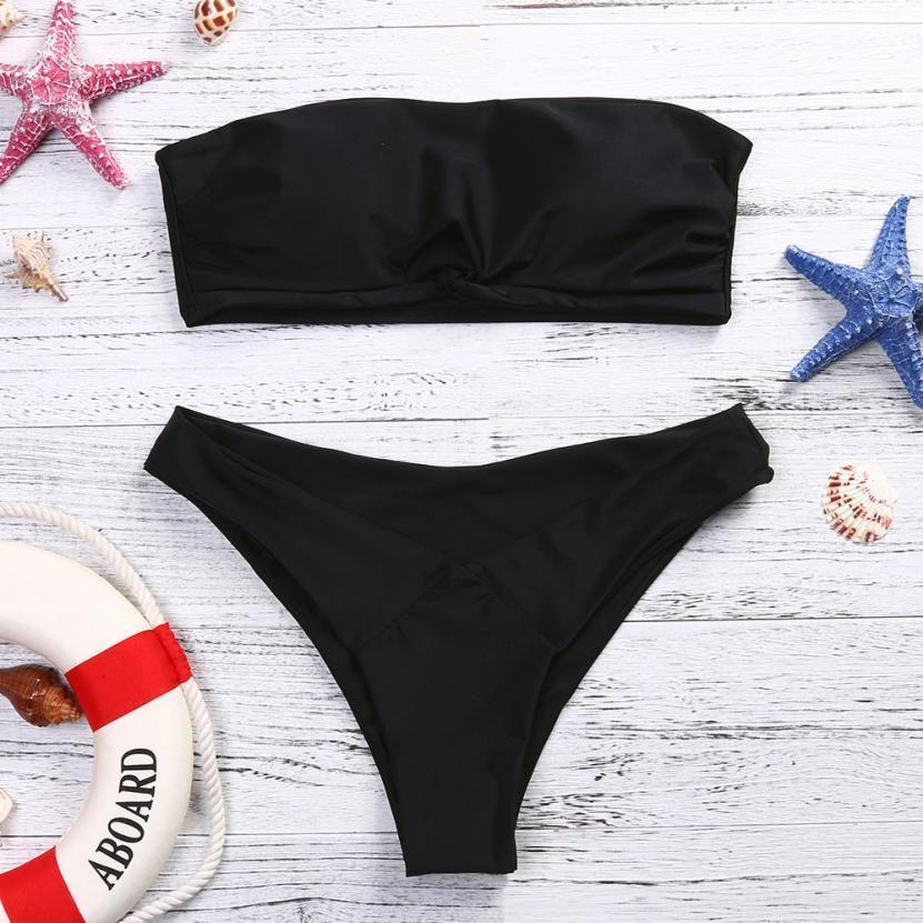 Women Bikini 2018 Set Low Waist Solid Color Strapless swimsuit Swim Bathing Suits Swimwear  biquini feminino  Brazilian#EW