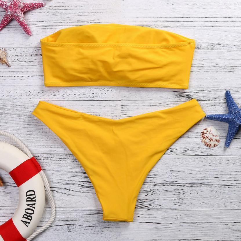 Women Bikini 2018 Set Low Waist Solid Color Strapless swimsuit Swim Bathing Suits Swimwear  biquini feminino  Brazilian#EW