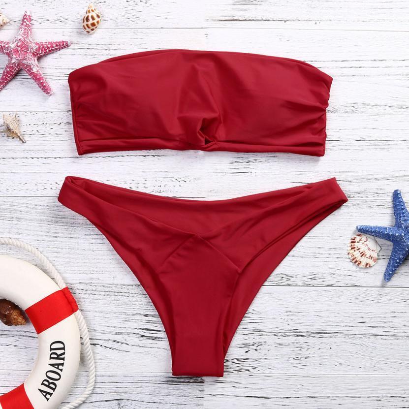 Women Bikini 2018 Set Low Waist Solid Color Strapless swimsuit Swim Bathing Suits Swimwear  biquini feminino  Brazilian#EW