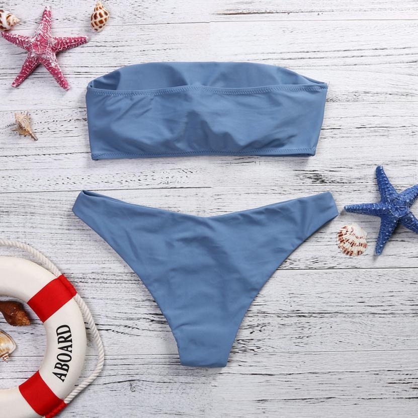 Women Bikini 2018 Set Low Waist Solid Color Strapless swimsuit Swim Bathing Suits Swimwear  biquini feminino  Brazilian#EW
