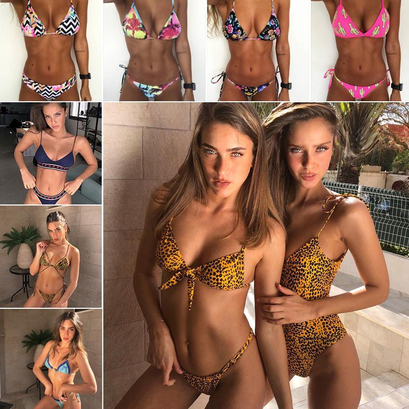 hot Leopard print bikinis women bandage swimsuit 2018 sexy thong bikinis bathing suit maillot de bain femme bikini set biquinis